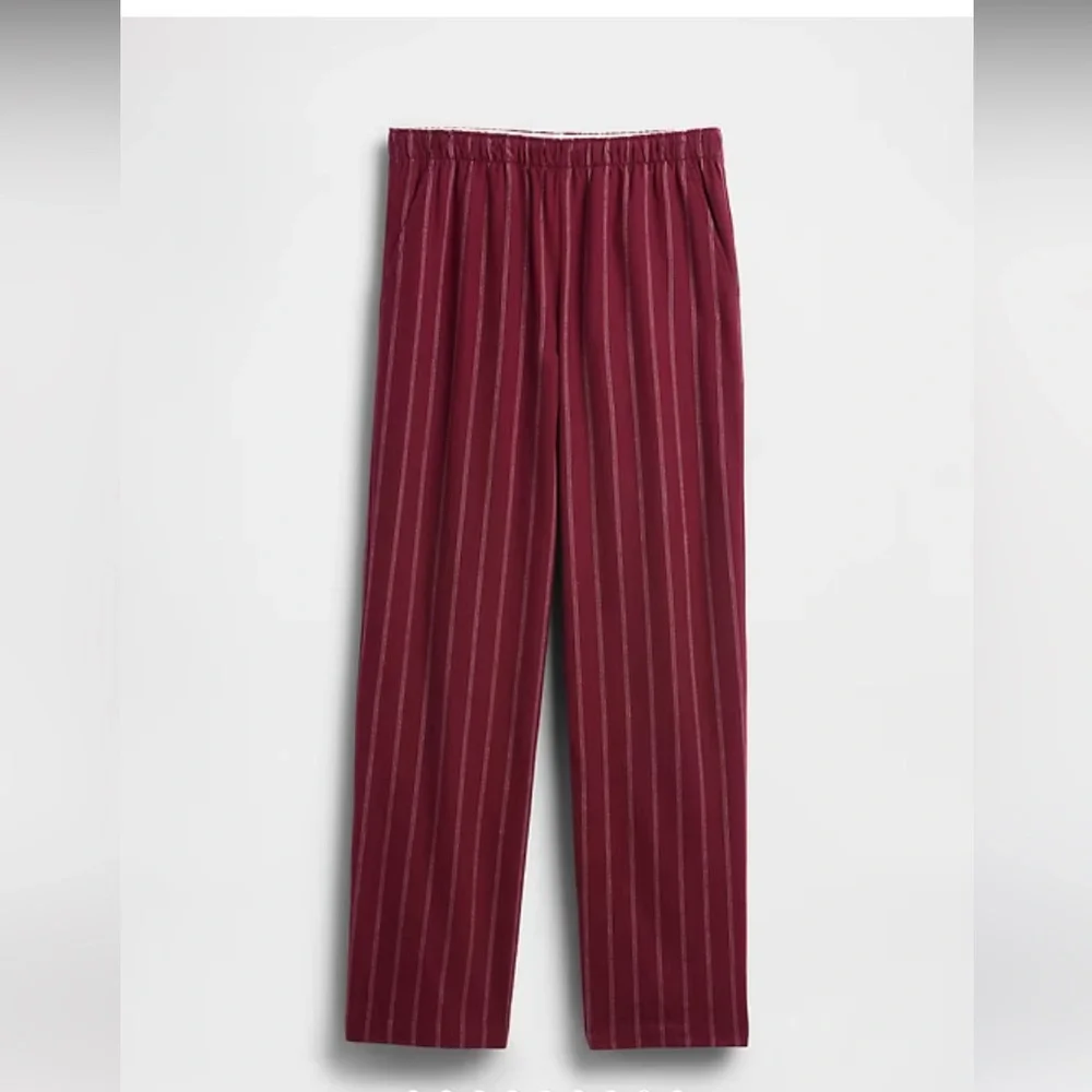 Gap Flannel PJ Pants Med Purple Burgundy‎ With Stripe Elastic Waist Side Pockets